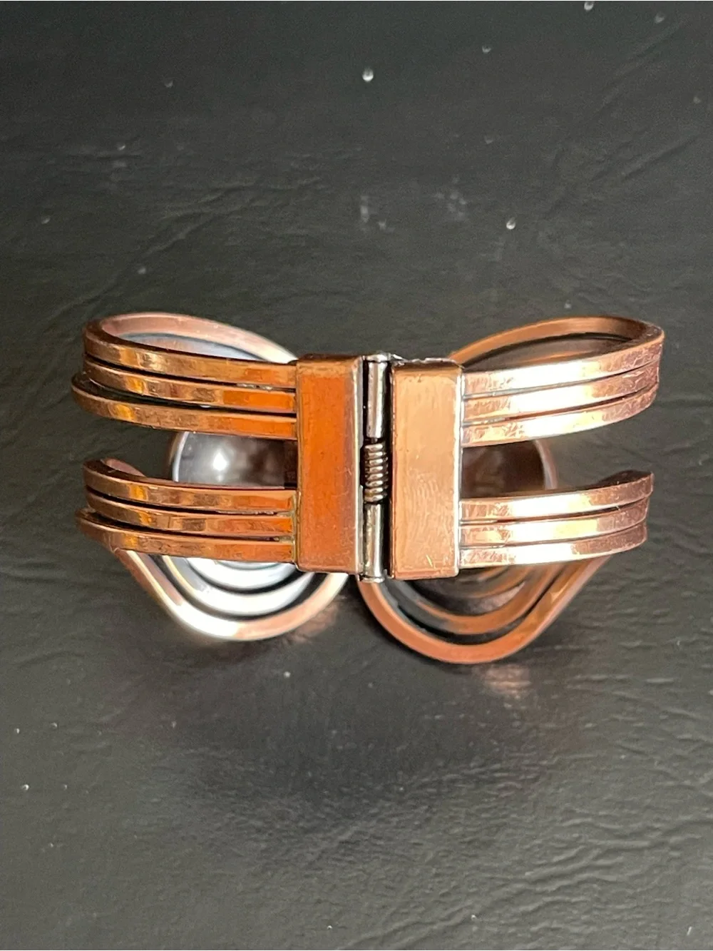 Vintage unsigned RAME Modernist copper clamper cuff bracelet.